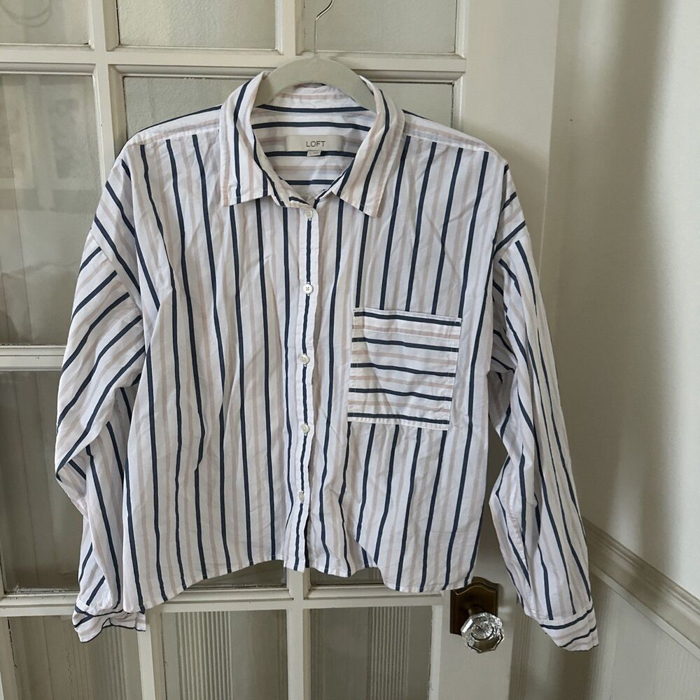 Ann Taylor Loft Button Up Blouse Women's Large Striped